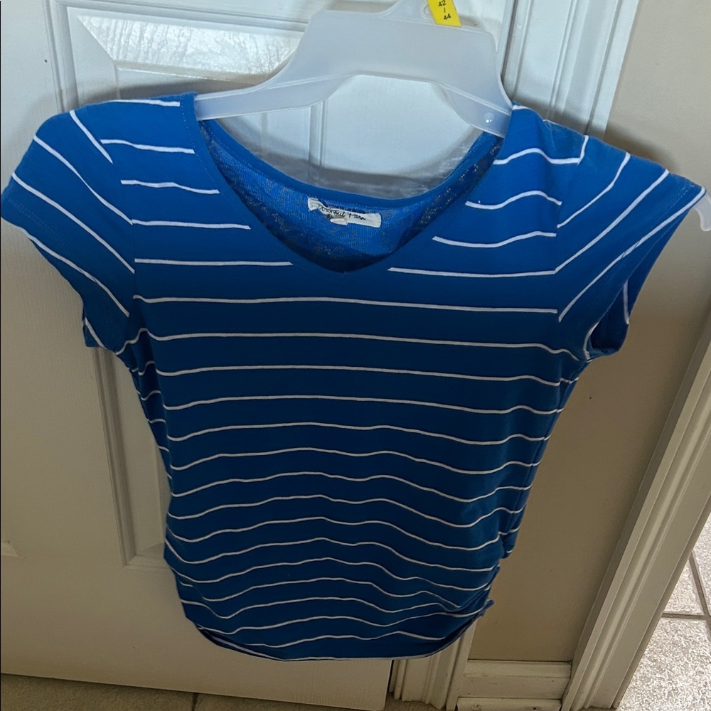 Wishful Park Blue and White Striped Short Sleeve Top